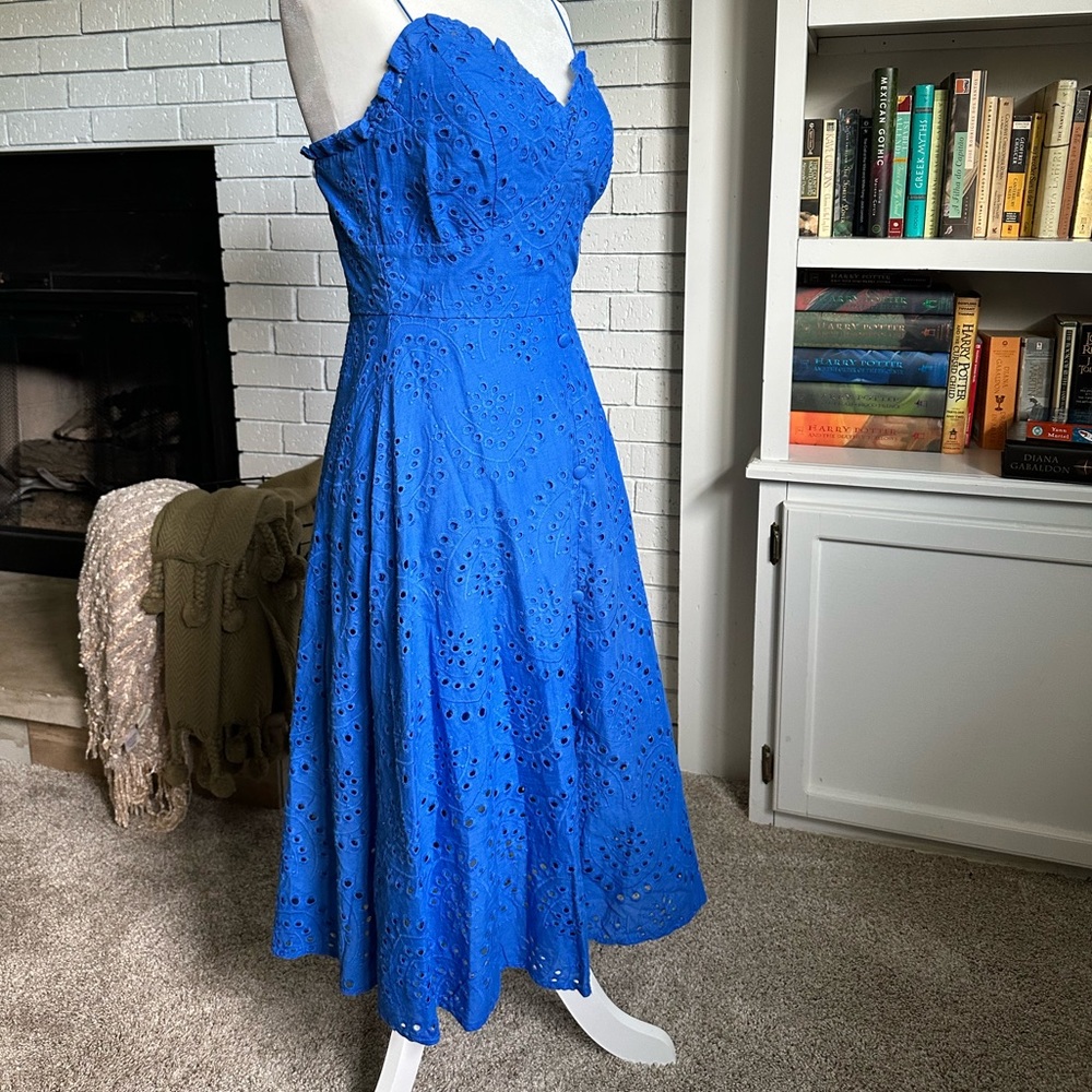 Royal Blue Cotton Midi Eyelet Dress